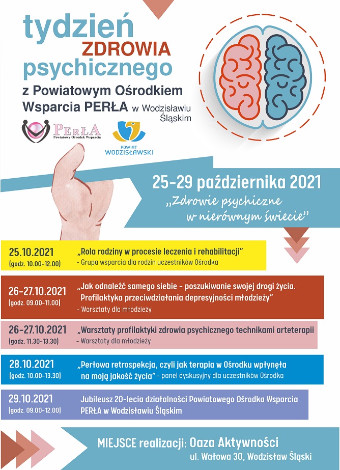Plakat przedstawiający program Tygodnia Zdrowia Psychicznego z Pow Perła