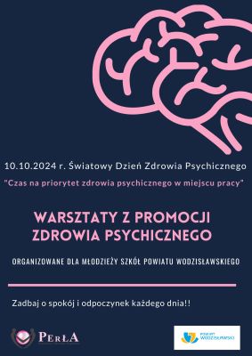 Plakat informujący o warsztatach dla młodzieży z okazji Dnia Zdrowia Psychicznego.